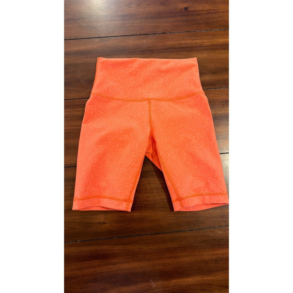 Lululemon Align High-Rise Short Orange Floral Embossed Nulu Biker Shorts Size 4 - Picture 6 of 16